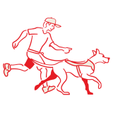 Szkic osoby biegnącej z psem na uprzęży