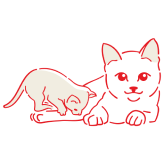 Szkic dorosłego kota leżącego z kociakiem wspinającym się na niego