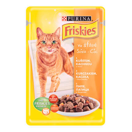 Friskies Adult Saszetka z kurczakiem, kaczką i marchwią w sosie