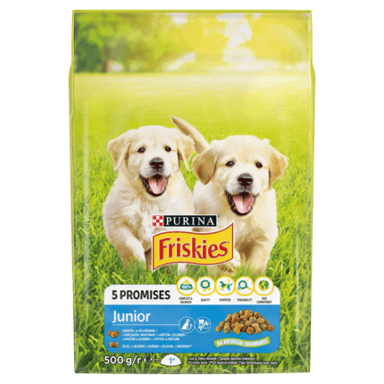 Friskies 5 Promises Junior Karma dla szczeniąt z kurczakiem i warzywami z mlekiem 500 g