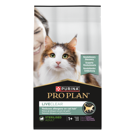 PL PURINA® PRO PLAN® LIVECLEAR® Sterilised Adult 1+ years dla dorosłych kotów po zabiegu sterylizacji Bogata w Indyka