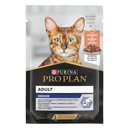 PRO PLAN® Adult INDOOR, Karma mokra dla dorosłych kotów, Delikatne kawałki z Łososiem w Sosie