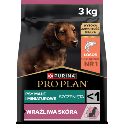PRO PLAN® SENSITIVE SKIN, Karma sucha dla szczeniąt psów ras małych i miniaturowych o wrażliwej skórze, Bogata w Łososia