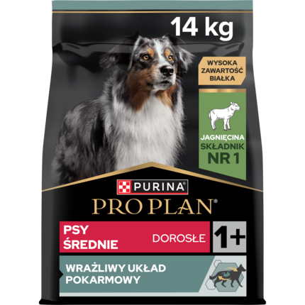 PRO PLAN® SENSITIVE DIGESTION, Karma sucha dla dorosłych psów rasy średniej z wrażliwym układem pokarmowym, Bogata w Jagnięci