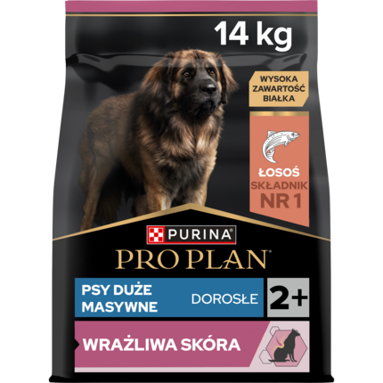 PRO PLAN® SENSITIVE SKIN, Karma sucha dla dorosłych psów ras dużych o wrażliwej skórze, Bogata w Łososia