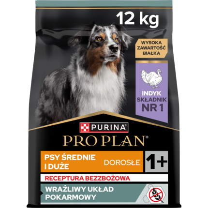 PRO PLAN® SENSITIVE DIGESTION, Karma sucha bezzbożowa dla dorosłych psów ras średnich i dużych z wrażliwym układem pokarmowym