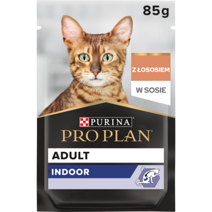 PRO PLAN® Adult INDOOR, Karma mokra dla dorosłych kotów, Delikatne kawałki z Łososiem w Sosie