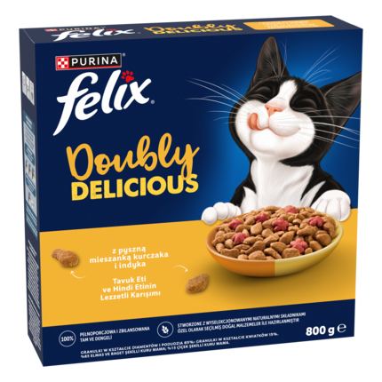 Felix Doubly Delicious Adult z pyszną mieszanką kurczaka i indyka, bogata w buraka