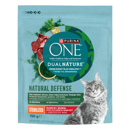 Purina® ONE® Dual Nature Spirulina z wołowiną dla kotów sterylizowanych