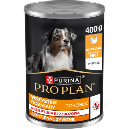 Karma mokra PRO PLAN® dla psów dorosłych wszystkich wielkości, formuła bezzbożowa, Bogata w Kurczaka w Sosie