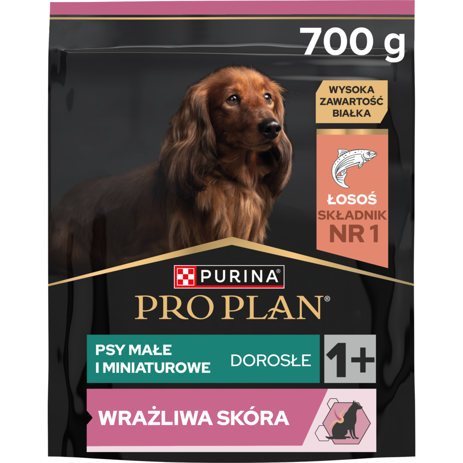PRO PLAN® SENSITIVE SKIN, Karma sucha dla dorosłych psów ras małych i miniaturowych o wrażliwej skórze, Bogata w Łososia