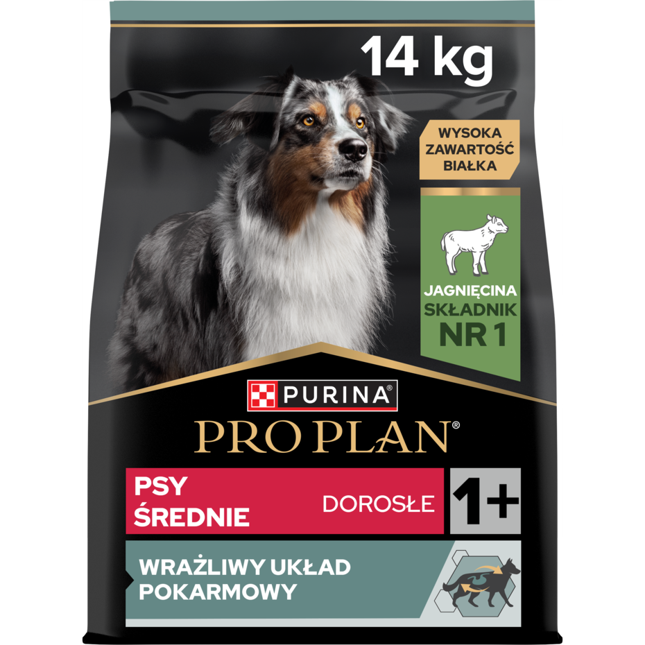 PRO PLAN® SENSITIVE DIGESTION, Karma sucha dla dorosłych psów rasy średniej z wrażliwym układem pokarmowym, Bogata w Jagnięci