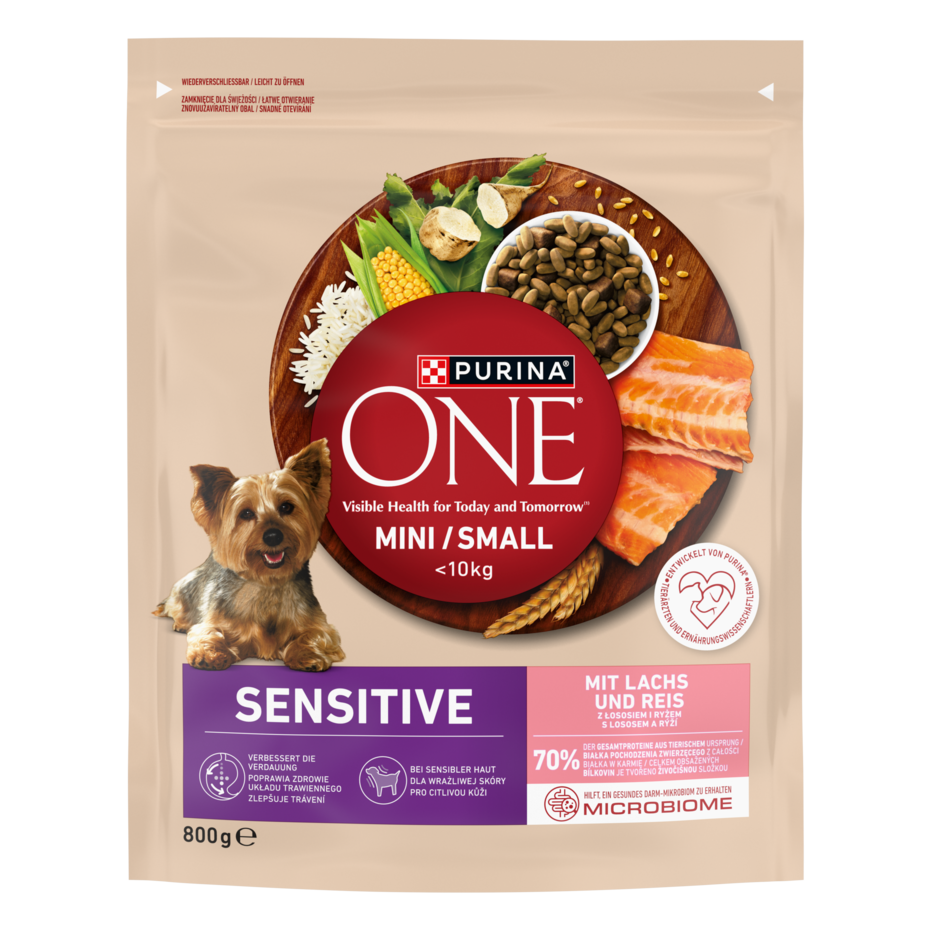 Purina ONE® Mini <10 kg Sensitive, Bogata w Łososia