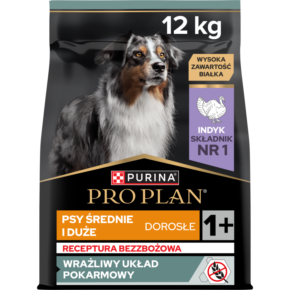 PRO PLAN® SENSITIVE DIGESTION, Karma sucha bezzbożowa dla dorosłych psów ras średnich i dużych z wrażliwym układem pokarmowym
