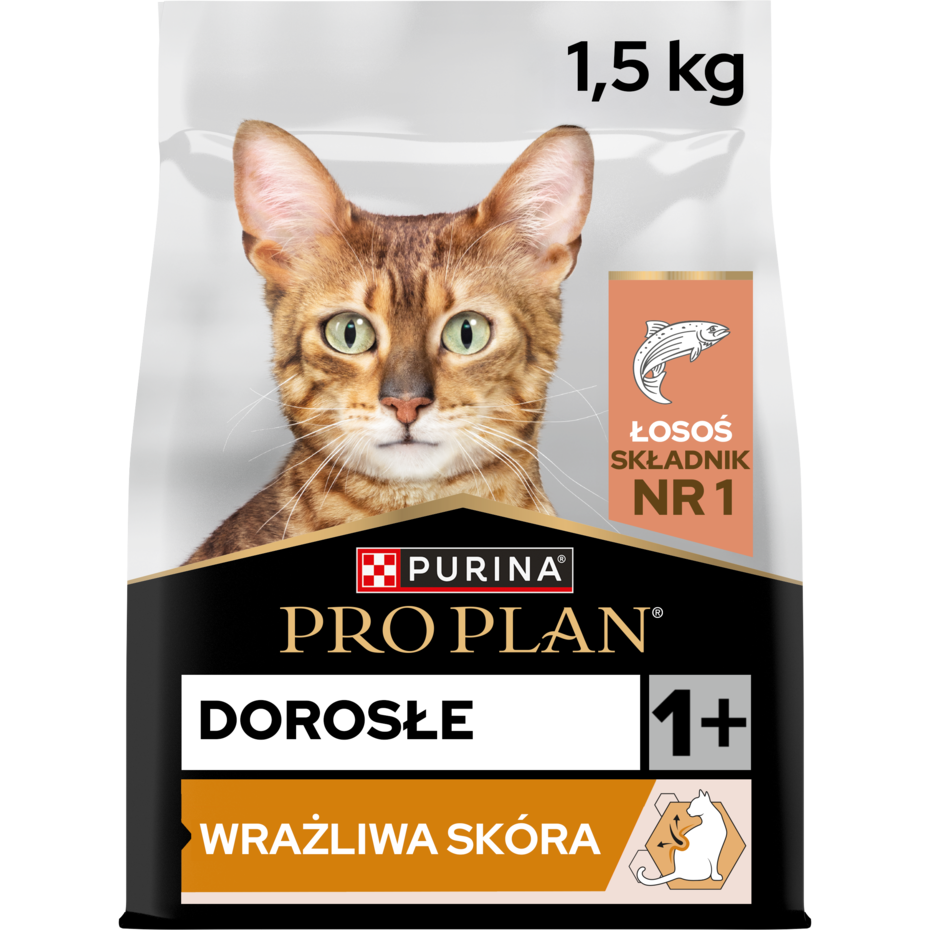 PRO PLAN® Adult DERMA CARE, Karma sucha dla kotów dorosłych o wrażliwej skórze, Bogata w Łososia