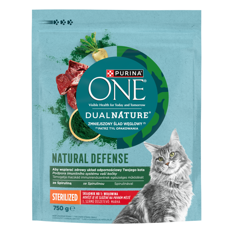 Purina® ONE® Dual Nature Spirulina z wołowiną dla kotów sterylizowanych