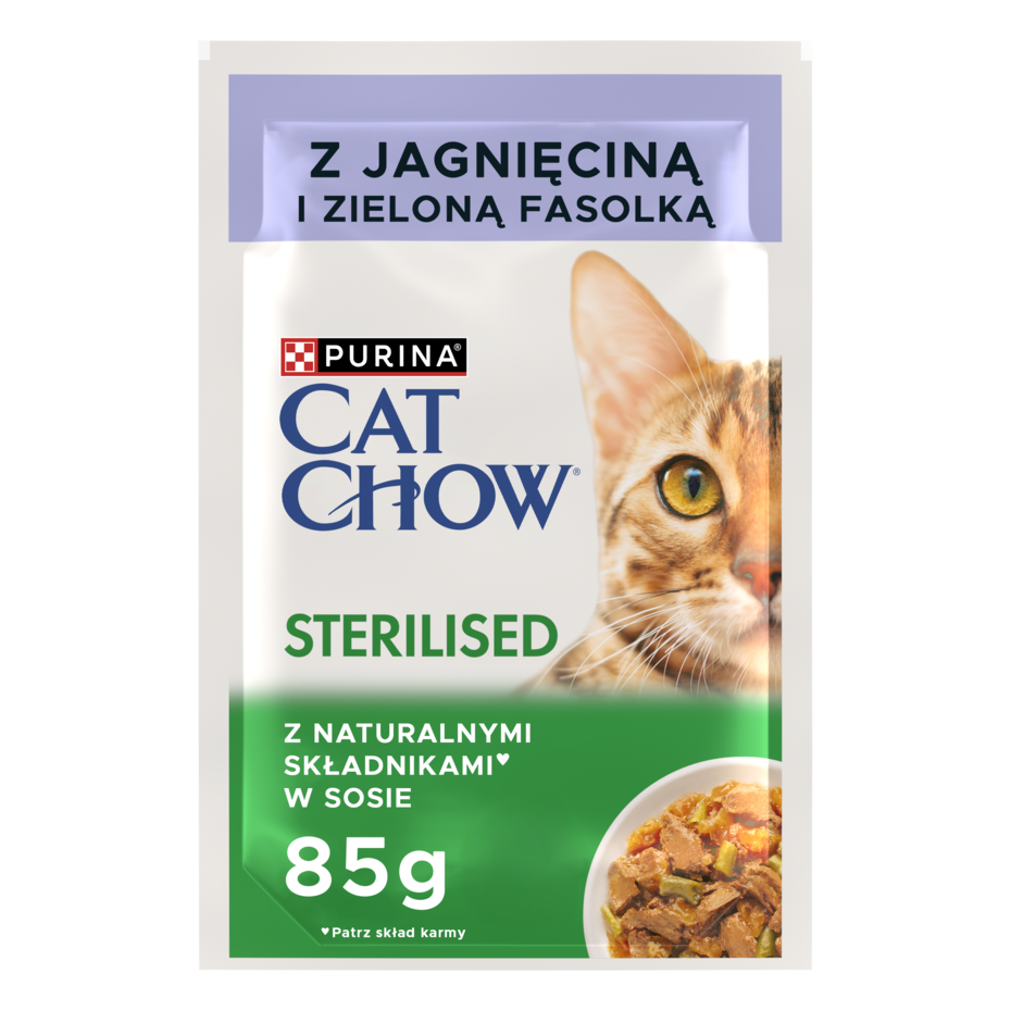 PURINA® CAT CHOW® Sterilised z Jagnięciną i zieloną fasolką w sosie dla wysterylizowanych kotów