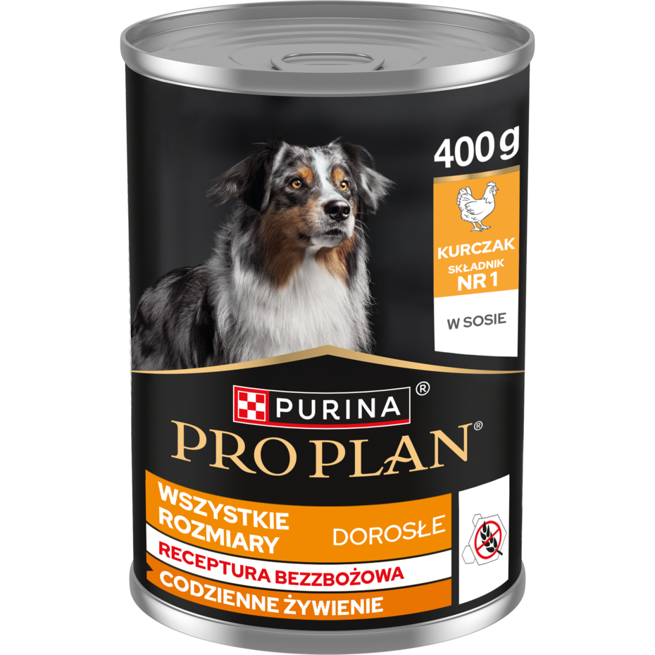Karma mokra PRO PLAN® dla psów dorosłych wszystkich wielkości, formuła bezzbożowa, Bogata w Kurczaka w Sosie