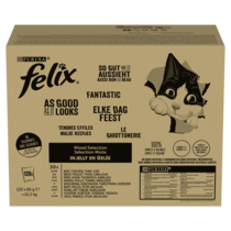 Felix Fantastic Karma dla kotów wybór smaków w galaretce 10,2 kg (120 x 85 g)