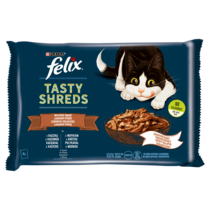 Felix Tasty Shreds Karma dla dorosłych kotów wiejskie smaki w sosie 320 g (4 x 80 g)
