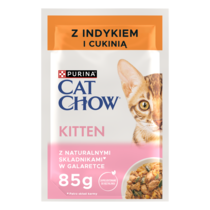 Purina® Cat Chow® Purina® Cat Chow® Kitten, delikatne kawałki w galaretce z indykiem i cukinią Pełnoporcjowa karma dla kociąt