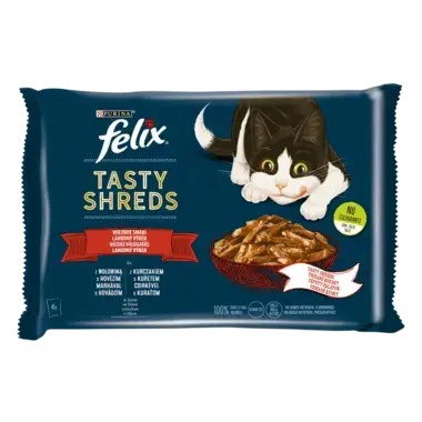FELIX® Tasty Shreds Wiejskie smaki z wołowiną i kurczakiem