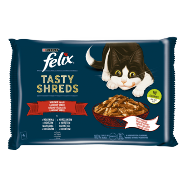 FELIX® Tasty Shreds Wiejskie smaki z wołowiną i z kurczakiem
