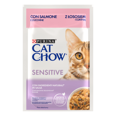 PURINA® CAT CHOW® Sensitive z łososiem i cukinią w sosie pełnoporcjowa karma dla dorosłych kotów