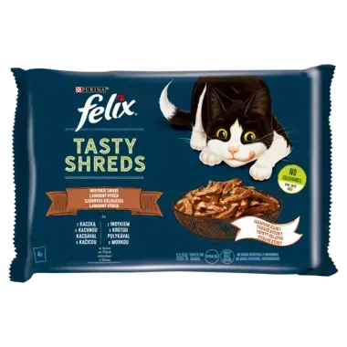Felix® Tasty Shreds Karma dla dorosłych kotów wiejskie smaki w sosie 320 g (4 x 80 g)