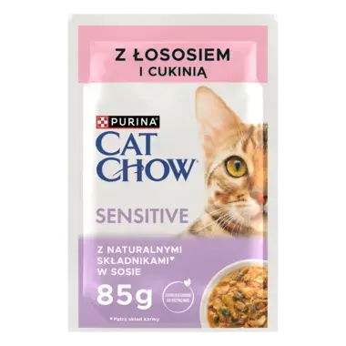 PURINA® CAT CHOW® Sensitive z Łososiem i cukinią w sosie dla kotów o wrażliwym układzie pokarmowym