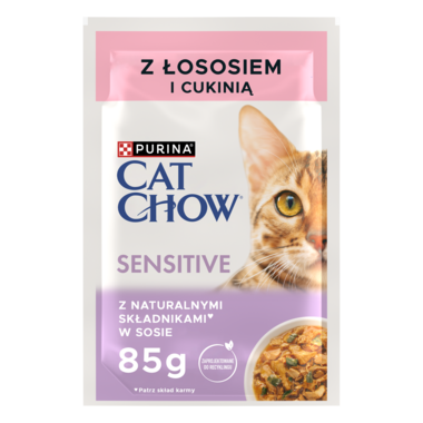 PURINA® CAT CHOW® Sensitive z Łososiem i cukinią w sosie dla kotów o wrażliwym układzie pokarmowym