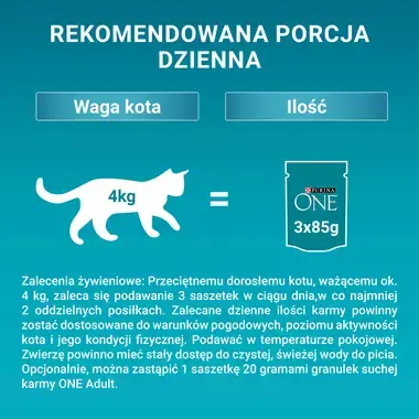 Purina One Adult z kurczakiem mokra karma dla kota rekomendowana porcja dzienna