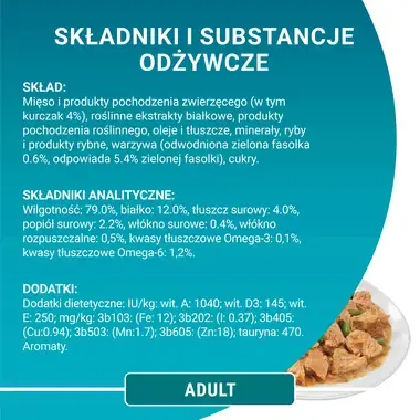 Skład mokrej karmy dla kota Purina One Adult z kurczakiem