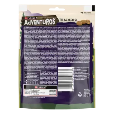 Przysmaki Purina Adventuros Training bogate w dziczyznę tył opakowania