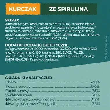 Purina ONE DualNature™ Spirulina Adult Kurczak jako pierwszy składnik