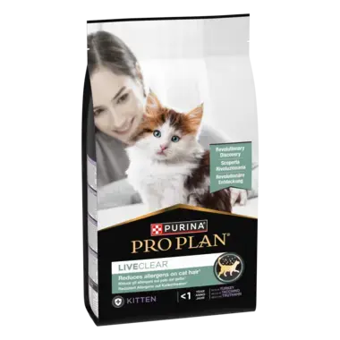 PURINA® PRO PLAN® LIVECLEAR® Kitten < 1 year dla kociąt Bogata w Indyka. Pełnoporcjowa karma dla kociąt.