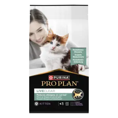PURINA® PRO PLAN® LIVECLEAR® Kitten < 1 year dla kociąt Bogata w Indyka. Pełnoporcjowa karma dla kociąt.