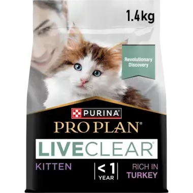 PURINA® PRO PLAN® LIVECLEAR® Kitten < 1 year dla kociąt Bogata w Indyka. Pełnoporcjowa karma dla kociąt.