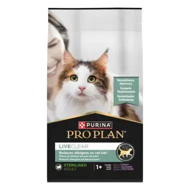 PL PURINA® PRO PLAN® LIVECLEAR® Sterilised Adult 1+ years dla dorosłych kotów po zabiegu sterylizacji Bogata w Indyka