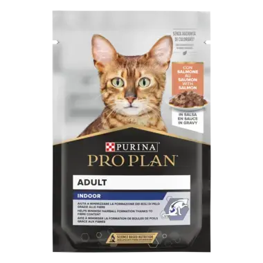 PRO PLAN® Adult INDOOR, Karma mokra dla dorosłych kotów, Delikatne kawałki z Łososiem w Sosie