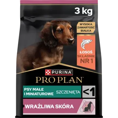 PRO PLAN® SENSITIVE SKIN, Karma sucha dla szczeniąt psów ras małych i miniaturowych o wrażliwej skórze, Bogata w Łososia
