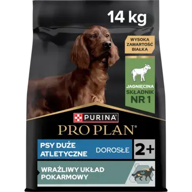 PRO PLAN® SENSITIVE DIGESTION Karma sucha dla dorosłych psów ras dużych atletycznych z wrażliwym układem pokarmowym, Bogata w