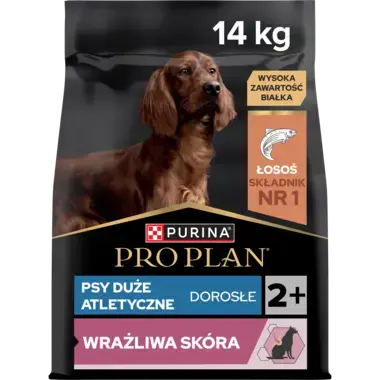 PRO PLAN® SENSITIVE SKIN, Karma sucha dla dorosłych psów ras dużych atletycznych o wrażliwej skórze, Bogata w Łososia