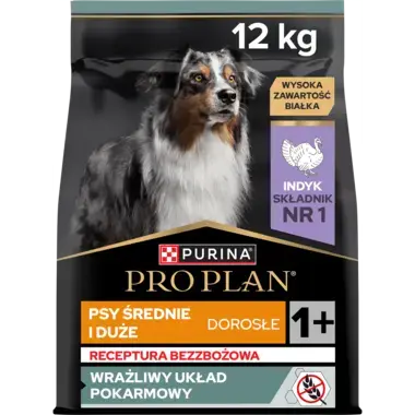 PRO PLAN® SENSITIVE DIGESTION, Karma sucha bezzbożowa dla dorosłych psów ras średnich i dużych z wrażliwym układem pokarmowym