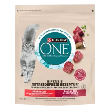 PURINA ONE ® BEZZBOŻOWA receptura dla kotów wysterylizowanych, Bogata w Wołowinę