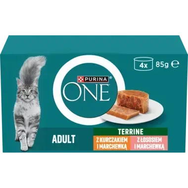 Purina® ONE® Adult, Z Kurczakiem i Marchewką oraz z Łososiem i Marchewką