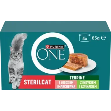 Purina® ONE® Sterilcat, z Łososiem i Marchewką oraz z Indykiem i Szpinakiem