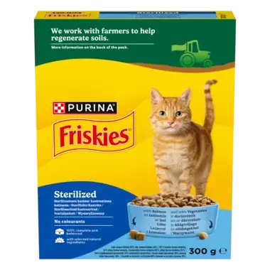 Purina Friskies® Sterilized sucha karma dla dorosłych kotów z Łososiem i Warzywami