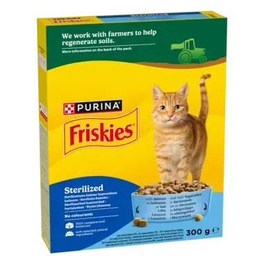 Purina Friskies® Sterilized sucha karma dla dorosłych kotów z Łososiem i Warzywami