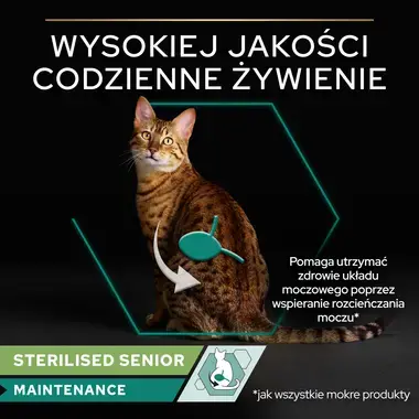 PRO PLAN® 7+ Sterilised Senior MAINTENANCE, Karma mokra dla dorosłych wysterylizowanych kotów, Delikatne kawałki z Indykiem w